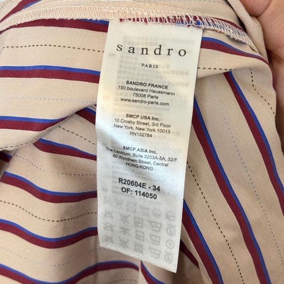 Sandro Clarence Striped Midi Dress Size Small / Medium Button Down Short Sleeve - Picture 8 of 10